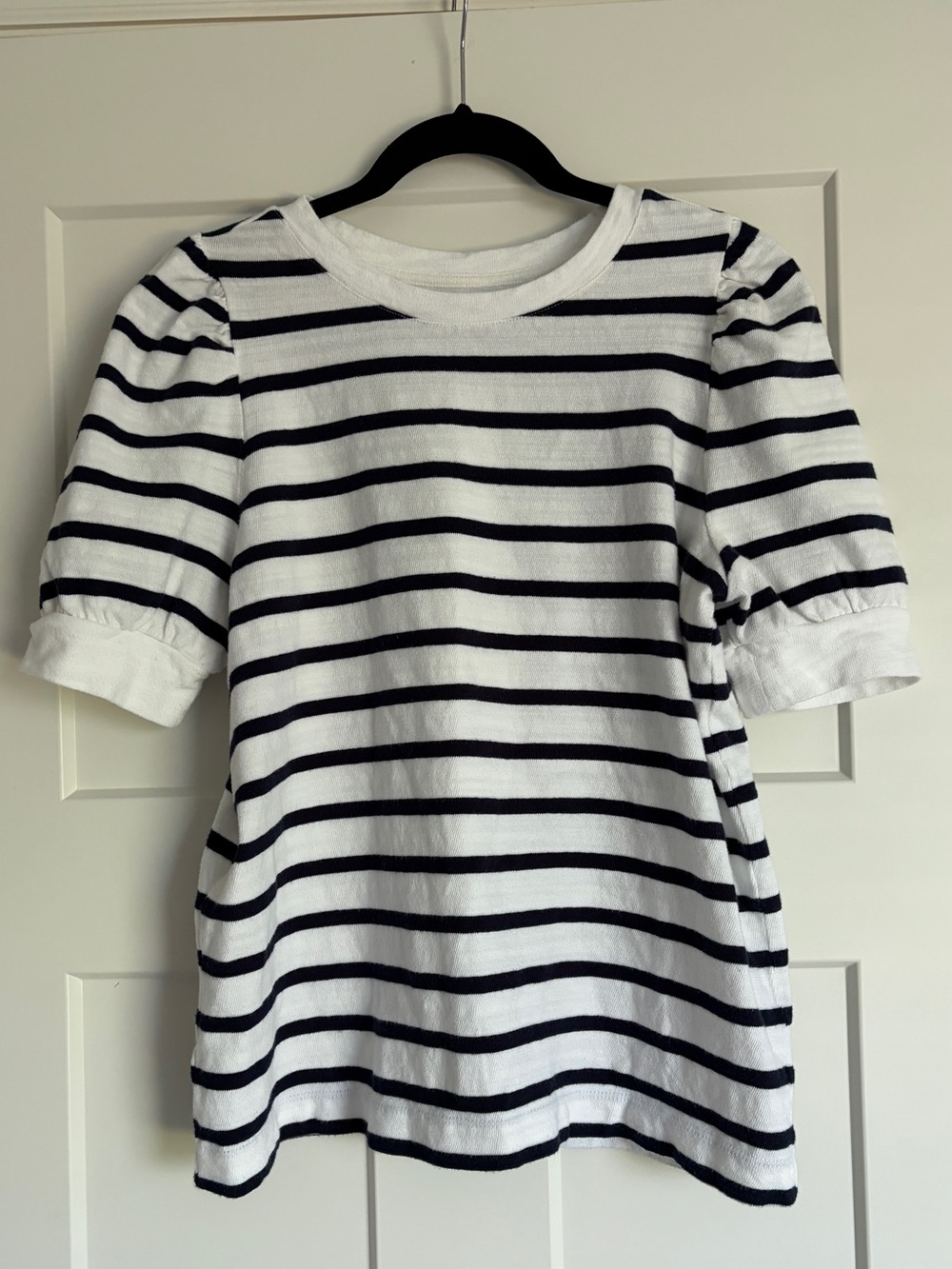 LOFT White & Navy Striped Crewneck Top